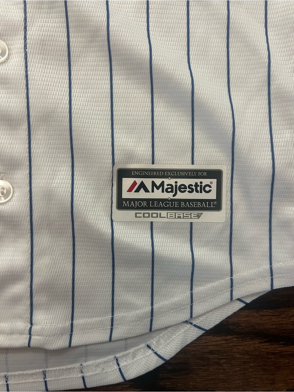 Majestic White Pinstripe Rizzo #44 Youth Baseball Jersey with Blue-Red Trim - Picture 3 of 9